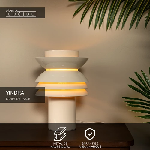 Lucide YINDRA - Lampe de table - Ø 17,5 cm - 1xE27 - Crème | Vibes - USP